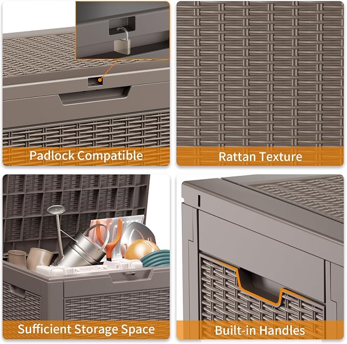 DRATO 36 Gallon Outdoor Storage Box Waterproof, Lockable Resin Deck Box with Lid for Patio Furniture Bench, Pool Garden Tools, Weatherproof Outside Storage Bin for Backyard Porch (Grey, 36 Gallon)