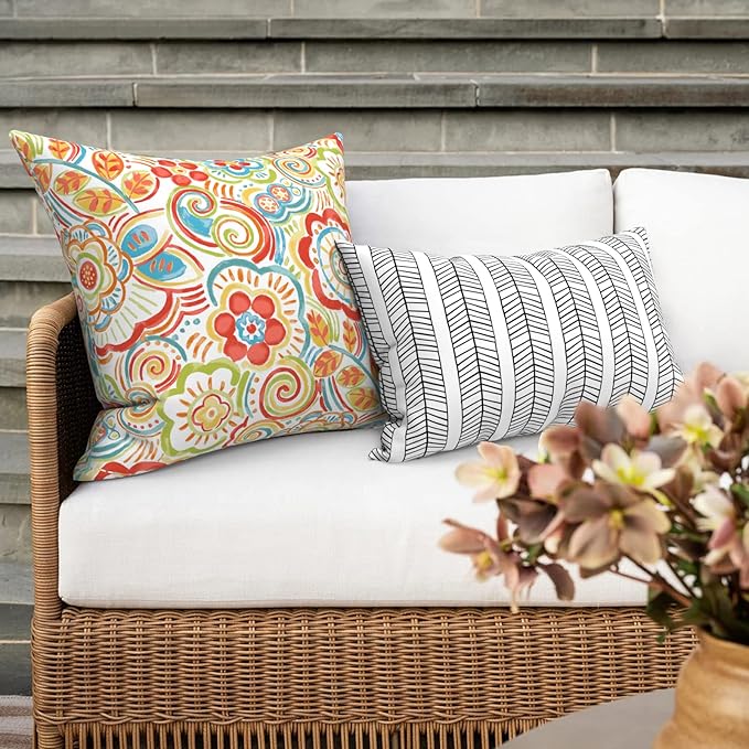 Outdoor 16x16 Inch Throw Pillow Covers Set of 2, All Weather Square Pillow Cases, Patio Cushion Pillow of Home Furniture Use, Flower Multi