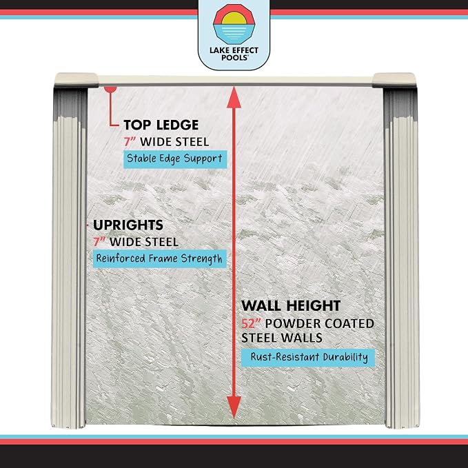 Lake Effect Pools 'Antigua' 12 ft Round Above Ground Swimming Pool | 52 Inch Steel Sided Walls | Kit Includes: 25 Gauge Overlap Liner & Widemouth Skimmer