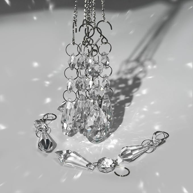 24pcs Crystal Sun Catcher Hanging Clear Teardrops Crystals Chandelier Parts | Crystal Sun Catcher, 38mm Hanging Crystal, Chandelier Parts, Prism Pendants with Hook, Crystal Christmas Ornaments Home Decor