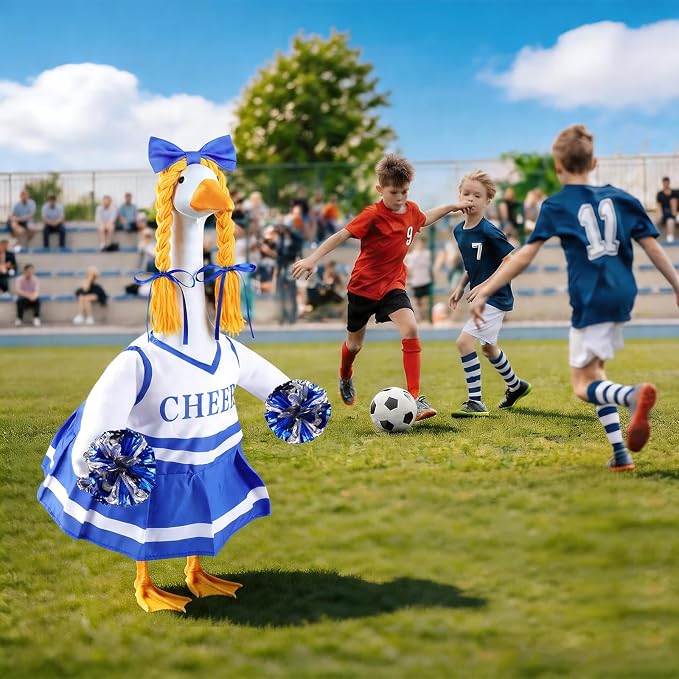 Celltestria Cheerleader Goose Outfits Cheerleading Porch Goose Costume Blue Goose Clothes for 23" Geese Outdoor Patio Yard Lawn Garden Art Decoration