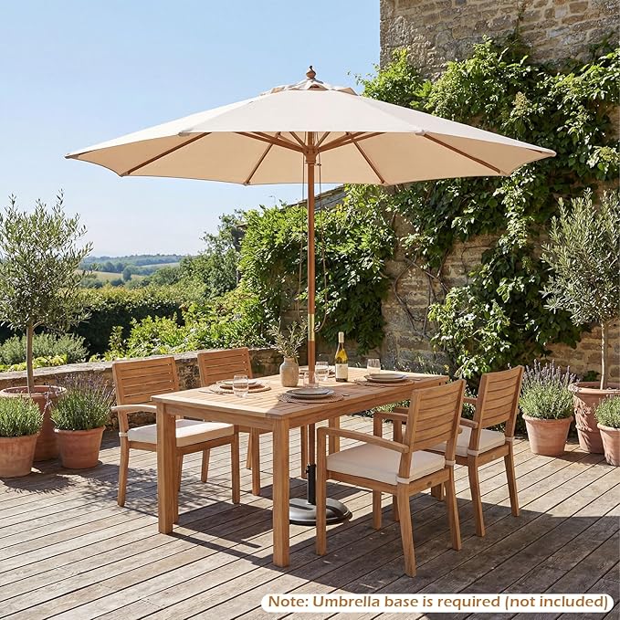 Tangkula 9 FT Patio Umbrella, Outdoor Table Market Umbrella with 8 Wooden Ribs, 3 Adjustable Heights, Rope Pulley System for Garden, Vented Top for Pool Backyard Deck Garden