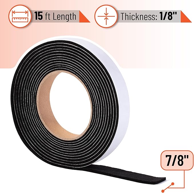 UNCO- Smoker Gasket, 15 FT, 7/8" x 1/8", Smoker Gasket Seal High Temp