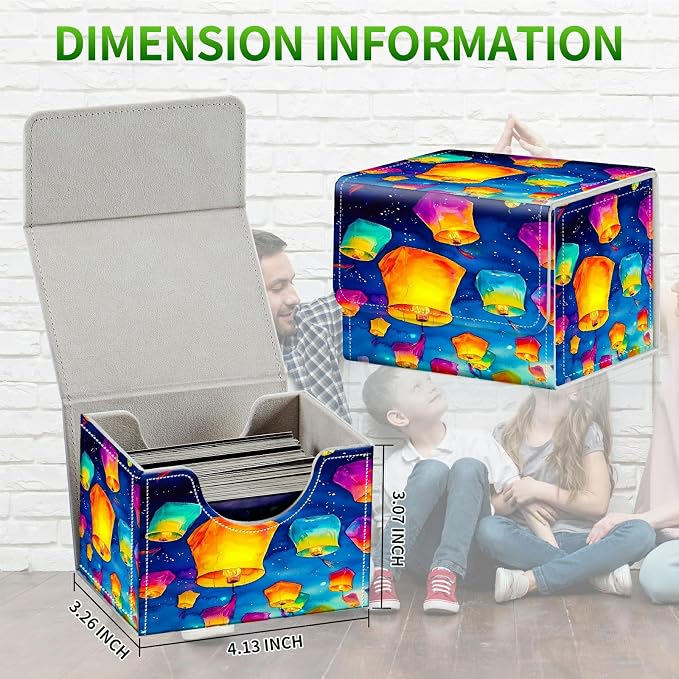Card Deck Box for MTG, Cards Storage Box Fits 120+ Sleeved, Leather Small Size Strong Magnetic Closing Card Case for Board Games Magic TCG CCG Baseball Collection, Blue Lantern