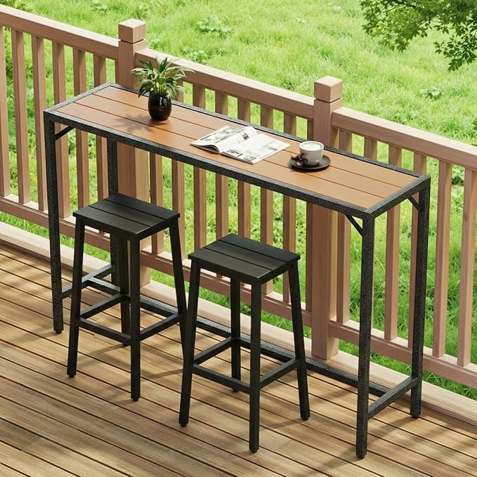 TLSUNNY Outdoor Bar Table, 55" Patio Counter Height Table, High Top Furniture w/HDPE Top, E-Coating & Hammer-Finish Frame, Adjustable Foot, All Weather for Hot Tub,Balcony,Poolside,Kitchen