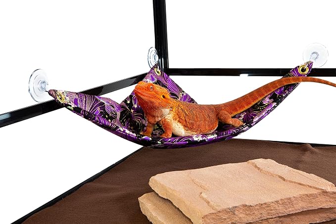 Hammock for Bearded Dragons, Purple Koi Fabric with Suction Cup Hooks