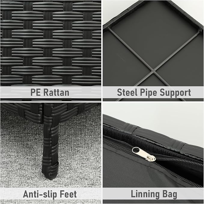 WAROOM Patio Side Table with Storage Resin Rattan Outdoor End Table Wicker Storage Table for Garden Backyard Porch Poolside, Black