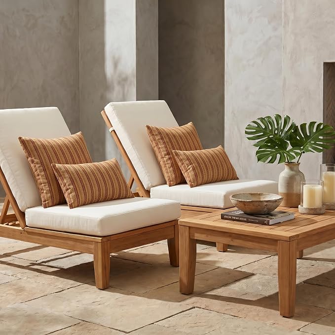 RSH DECOR: Sunbrella Lumbar & Square Pillows Set of 4 | 20" x 12" & 17" x 17" | Water and Fade-Resistant Performance Fabric | Outdoor Throw Pillows for Patio Furniture | Made in USA (Limelite Teak)