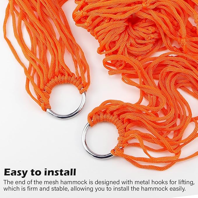 Swing Hanging Rope Hammock, Nylon Hanging Hammock, Sleeping Net Bed for Outdoor Camping (Orange)