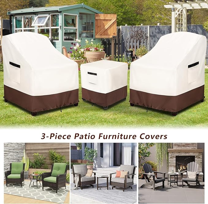 Patio Furniture Covers for 3 Piece Outdoor Bistro Sets,100% Waterproof Outdoor Furniture Cover,Includes 2 Chairs and Coffee Table Cover,Beige & Brown
