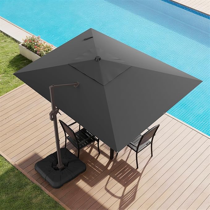 9x12 FT Cantilever Patio Umbrella with Base, Large Rectangular Offset Outdoor Umbrella with 360° Rotation, Heavy Duty Shade Umbrella for Garden Backyard Deck Poolside Courtyard, Grey