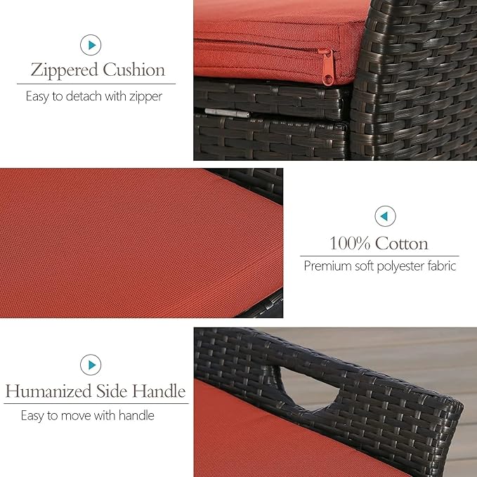 Generic Patio Wicker Storage Bench Outdoor Rattan Deck Storage Box with Red Cushion CI284