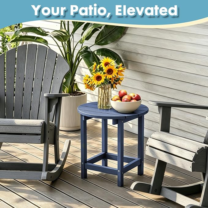 Outdoor Side Table, Adirondack Round 17" Patio Table, Easy Maintenance & Weather Resistant, HDPE End Table for Backyard, Pool, Patio, Porch, Navy Blue