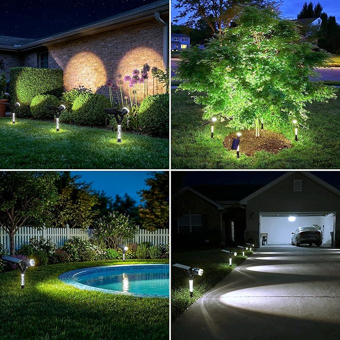 Solar Lights Outdoor Waterproof Spot Lights, 4 Pack Solar Powered Garden Spotlights for Outside Yard Pathway House Landscape Lighting, Auto On/Off, 6000K Cold White