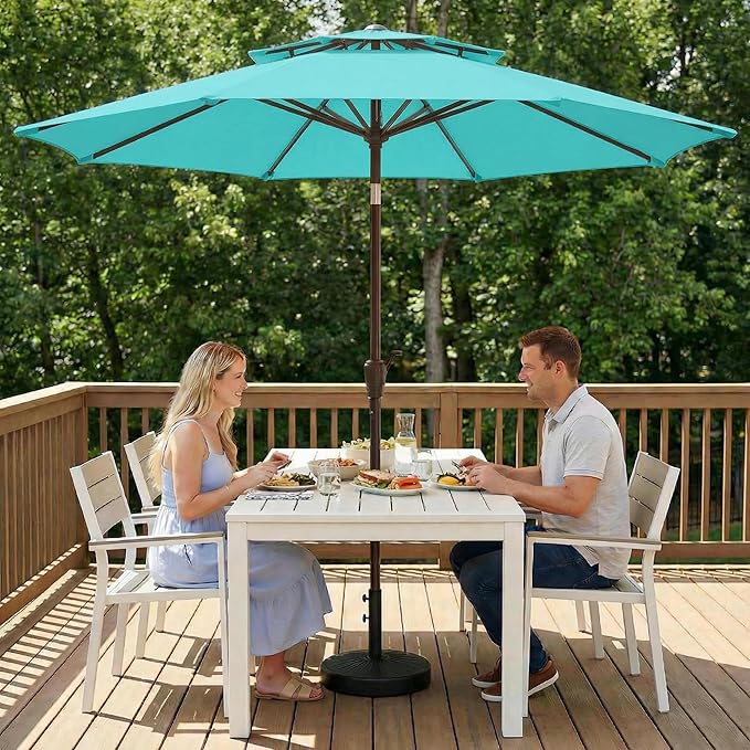 Outdoor Patio Umbrella, 2 Tiers Market Table Umbrella with 8 Sturdy Ribs, Push Button Tilt and Crank, UPF50+ UV Protection for Deck, Pool, Garden and Backyard