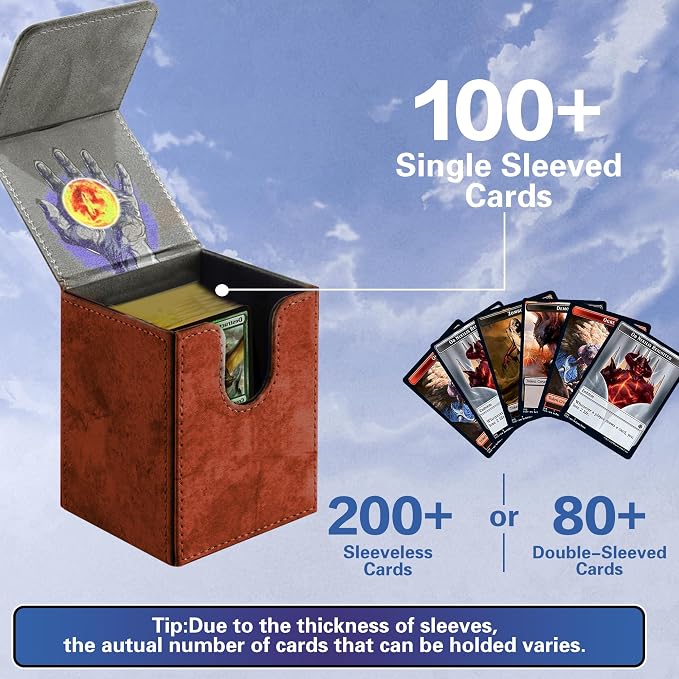 PROMAXIBINDER MTG Card Deck Box, Commander Deck Box Fits 100+ Single Sleeved Cards, Storage for TCG/MTG Crads, PU Leather Strong Magenet (Brickred, Tree)