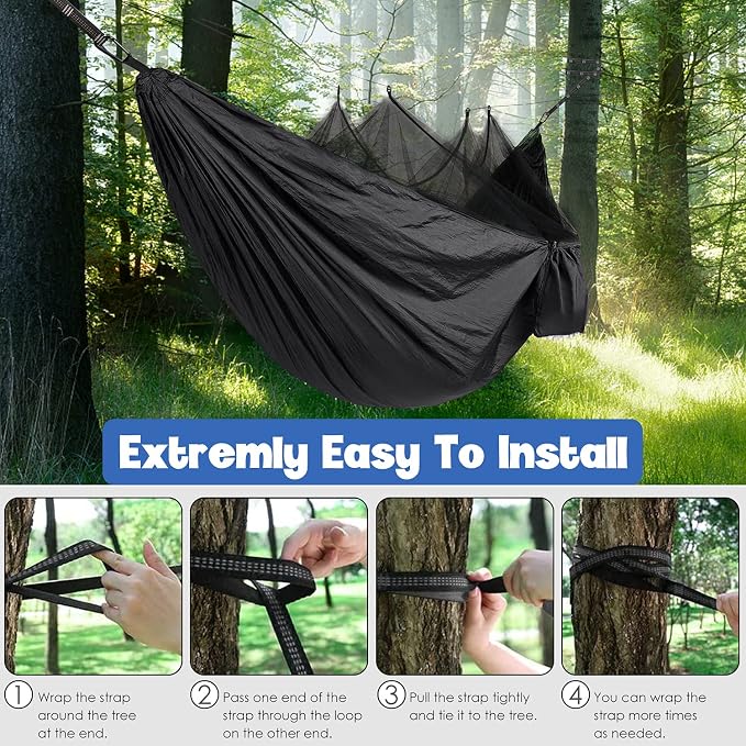 Gold Armour Camping Hammock - Camping Essentials, Double Hammock with Bug Net, Camping Gear Hammock for Outside, Hiking, and Travel (Gray)