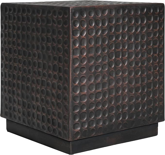 Christopher Knight Home Jeanie Outdoor Side Table Lightweight Concrete, Patio End Table Cube, MGO Fluted Coffee Table for Outside, Garden, Backyard, Poolside Accent Table, Dark Brown Copper
