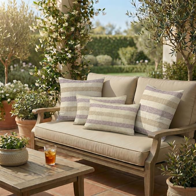 RSH DECOR: Sunbrella Lumbar & Square Pillows Set of 4 | 20" x 12" & 17" x 17" | Water & Fade-Resistant Performance Fabric | Outdoor Throw Pillows for Patio Furniture | Made in USA (Paris Lavendar)