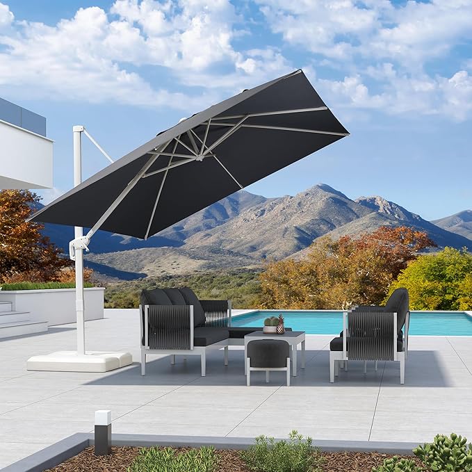 PURPLE LEAF 10 FT Patio Umbrella White Cantilever Umbrella Aluminum Square Outdoor Offset Umbrella Hanging Windproof with 360° Rotation for Garden Deck Pool, Light Grey