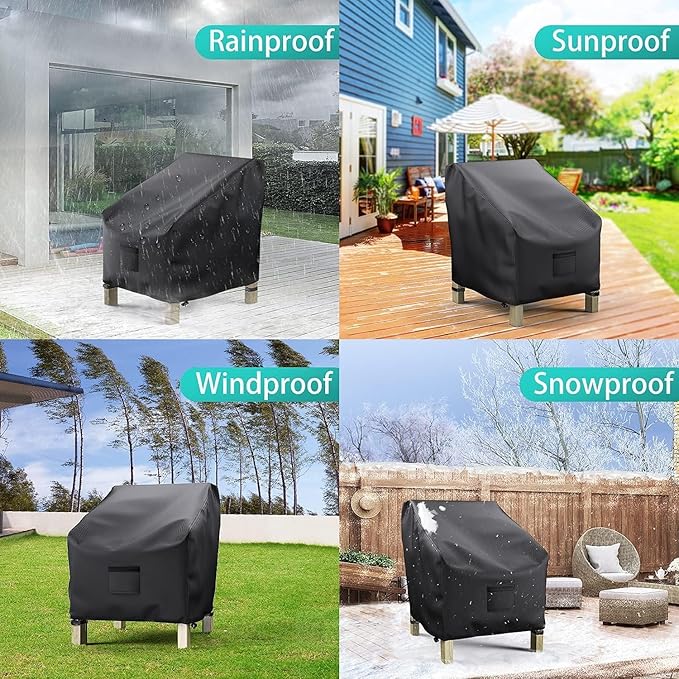 Patio Chair Covers for Outdoor Furniture Waterproof 2 Pack, Lawn Chair Covers 600D Heavy Duty Oxford Cloth, Large Covers for Lounge Lawn Deep Seat Black 40" W x 40" D x 36" H