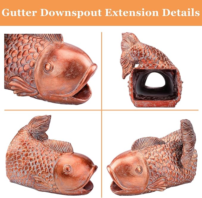 Teaeeno Fish Gutter Downspout Extension Decoration,3''x4'' Downspout Extender Diverter Splash Block Sculpture Outdoor Decor,Animal Resin Statue Ornaments, for Garden,Terrace,Lawn,Yard(Red)