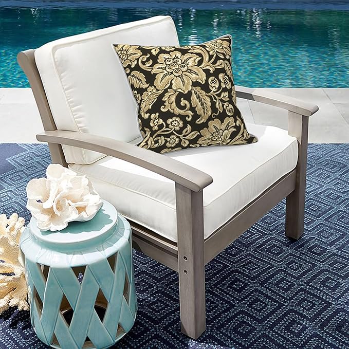 Outdoor Throw Pillow Covers Pack of 2, Decorative Water Repellent Square Pillow Cases with Piping 18x18 Inch, Jacobean Black