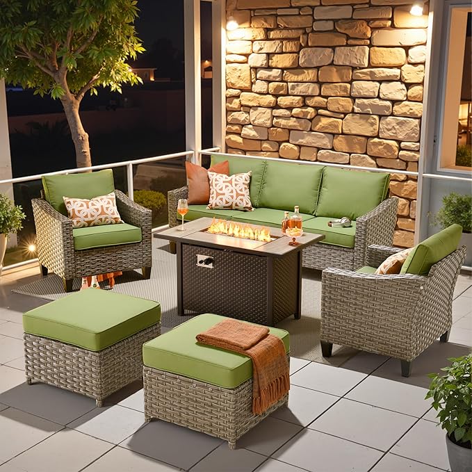 Wicker Patio Furniture Set,7 Pieces Modern Outdoor Conversation Set Sectional Sofa with Cushion and Ottomans for Garden, Poolside, Backyard