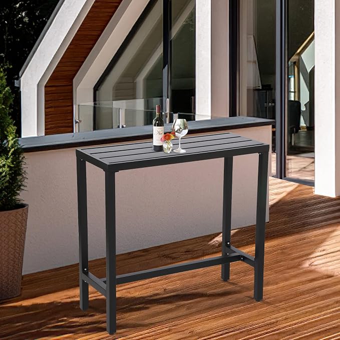 Outdoor Bar Table, Patio Counter Height Bar Tables, 47" Rectangle Bar Table for Patio, Garden, Yard, Balcony, Poolside