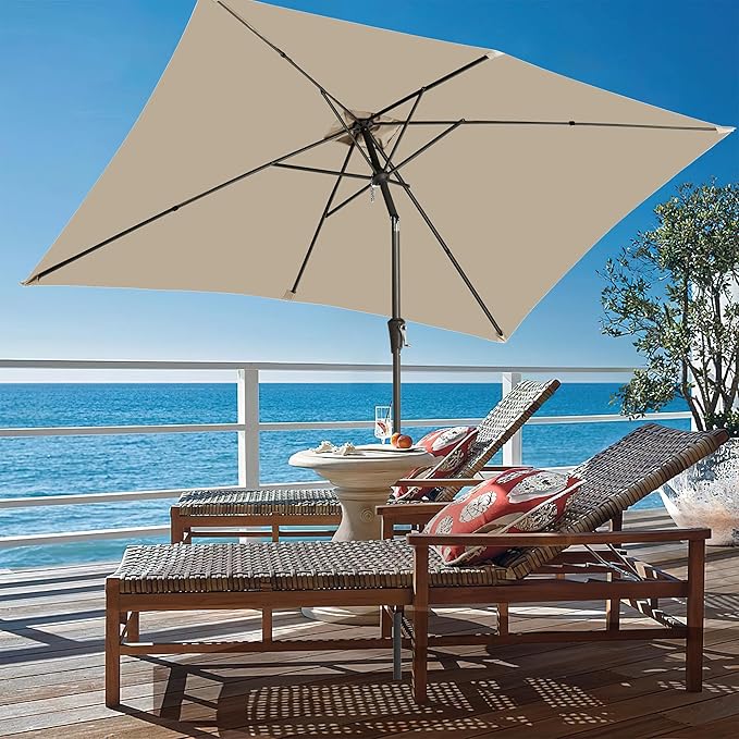 Ayge 6.5x10FT Rectangular Patio Umbrella Outdoor Table Umbrella w/Push Button Tilt & Crank Rectangle Market Umbrella UV Protection for Garden,Deck,Lawn,Yard & Pool,Beige