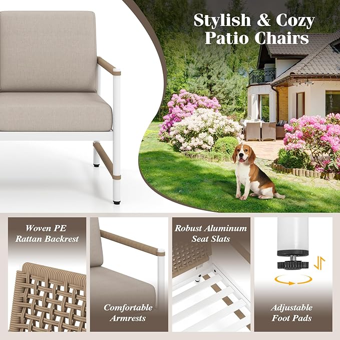 Tangkula 2 Pieces Patio Furniture Set, Outdoor Aluminum Conversation Set with Thick Cushions, Patio Loveseat Sofa with Coffee Table, Modern Bistro Set for Poolside, Deck, Yard