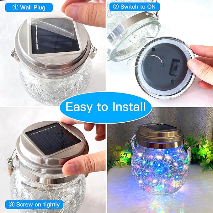 Hang Outdoor Solar Lights Waterproof, 30LED Cracked Glass Ball Decorative Lanterns, Solar Powered Landscape with Handle for Tree Yard Patio Fence House Holiday Decor, Birthday Gift for Women