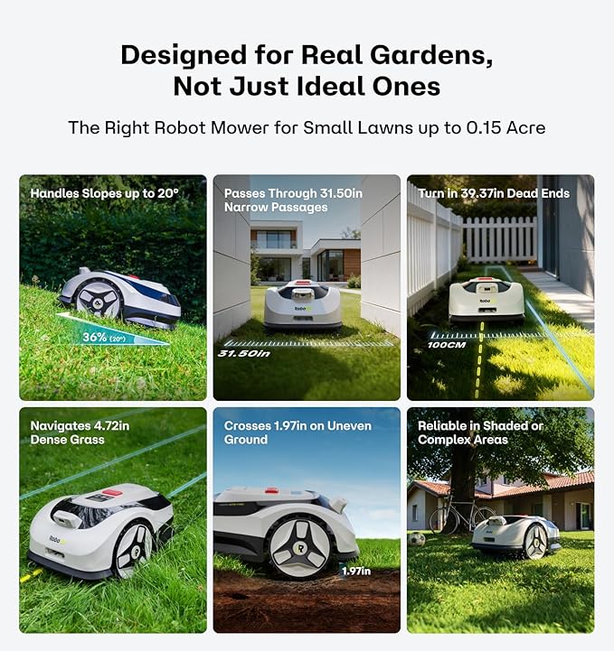 Raccoon 2 SE Robot Mower with 24Pcs Blades, Auto Mapping Robotic Lawnmower for 0.15 Acre with APP Control, Vision Navigation with AI Obstacle Avoidance, Ideal Robot Mower for Small Lawns