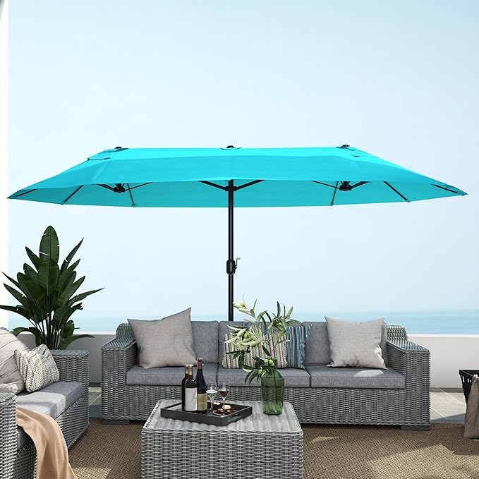 Outsunny Extra Large 15 ft Patio Umbrella, Double-Sided Wide Outdoor Umbrella with Crank Handle and Air Vents for Backyard, Deck, Pool, Market