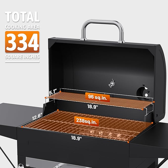 KEYO GRILL 20-Inch Heavy Duty Charcoal Grills, Adjustable Vent Outdoor BBQ Grill with Two Side Tables, Pullable Charcoal Ash Tray Portable Barbecue Grill for Backyard,Tailgating and Camping, Black