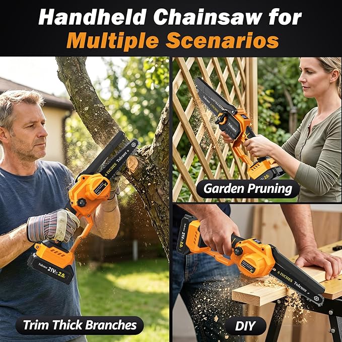 2 in 1 Mini Chainsaw Cordless,6 Inch & 8 Inch Electric Chainsaw with Digital Display,Brushless Motor Battery Powered Chainsaw,Handheld Saw for Tree Branches and Garden Cutting