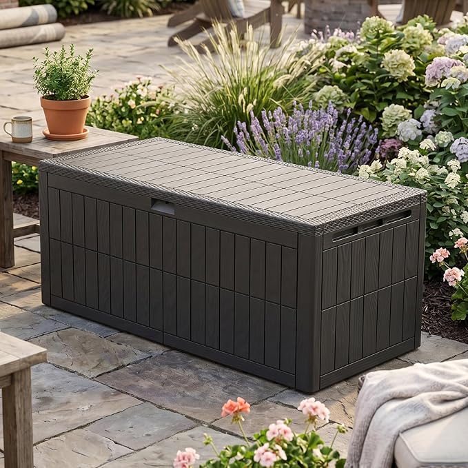 220 Gallon Extra Large Deck Boxes Outdoor Waterproof Lockable | Outdoor Storage Box with Double Wall Resin Construction for Patio Furniture Garden Tools Pool Supplies