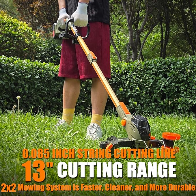 13" Electric Weed Wacker, 4 in 1 Cordless String Trimmer/Lawn Edger/Lawn Mower/Brush Cutter with Steel Gears, 2×21V 6.0Ah Batteries & Charger, 5.2 LBS Lightweight Grass Trimmer for Yard Garden