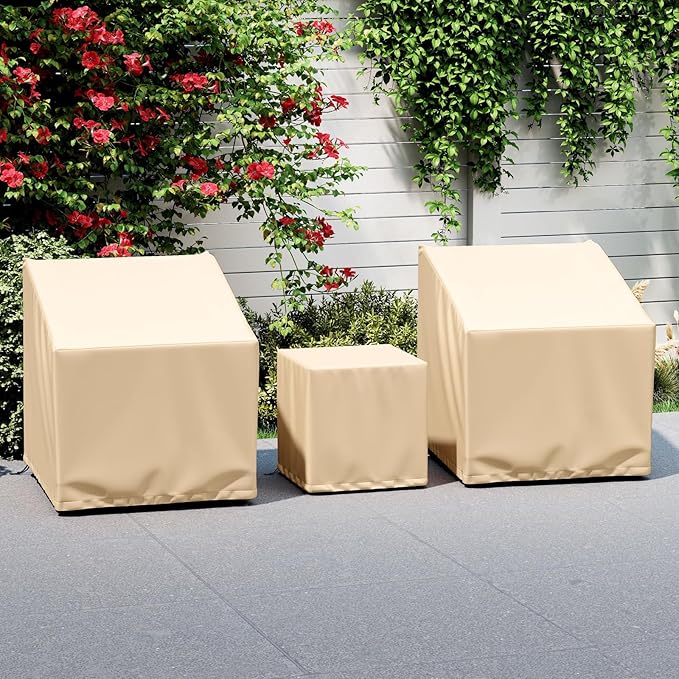Tangkula Patio Furniture Covers 3 Piece Set, Waterproof Outdoor Conversation Covers for 3 Pieces Bistro Set, Heavy Duty Sofa Cover Set for 2 Chairs & Side Table, 32” x 30” x 32”, 19.5” x 19.5” x 21”