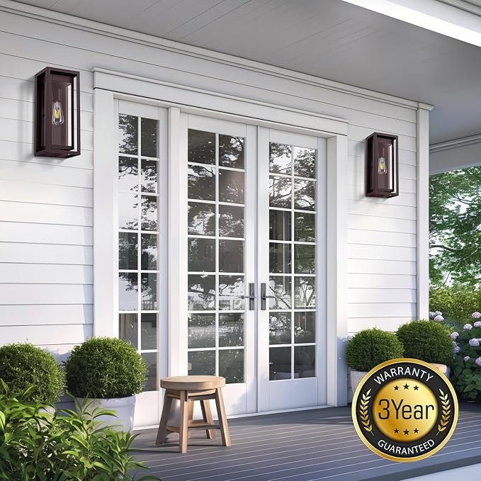 15" Large Oil Rubbed Bronze Outdoor Light Fixture, 2 Pack ORB Outdoor Sconces, Modern Waterproof Wall Lights with Clear Glass Shade for Front Door, Porch, Garage