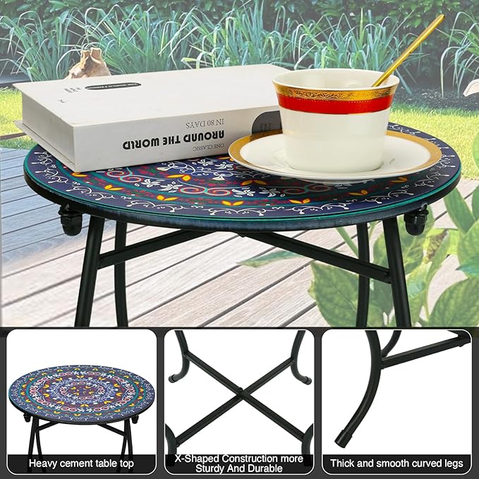 Indoor Outdoor Small Metal Round Side Table, Versatile 14 Inch Round Metal End Table for Patio Balcony Yard Porch Garden, Anti-Rust Waterproof Accent Table for Indoor Outdoor Use, Easy Assembly
