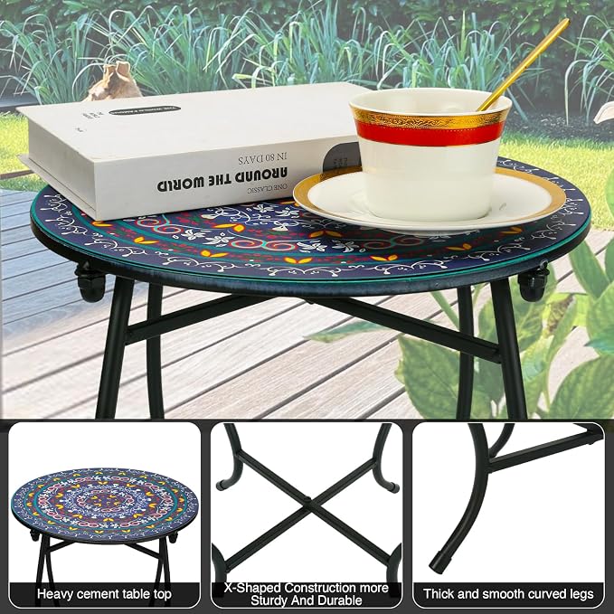 Outdoor Metal Side Tables, Round Patio Side Table, Weather Resistant Metal End Table Side Table for Patio Yard Porch Balcony Garden Bedside, Plant Stand for Indoor, Easy Assemble