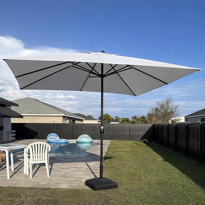 PURPLE LEAF 10' x 10' Square Patio Umbrella Outdoor Table Umbrella Aluminum Frame Market Umbrella Sun Umbrella with 8 Sturdy Ribs for Garden Deck Lawn Pool White