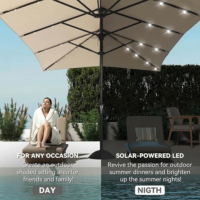 15×15ft Outdoor Patio Umbrella, Double Sided Market Rectangle Umbrella with Crank Handle, Large Sun Shade for Outside Deck, Backyard, Garden