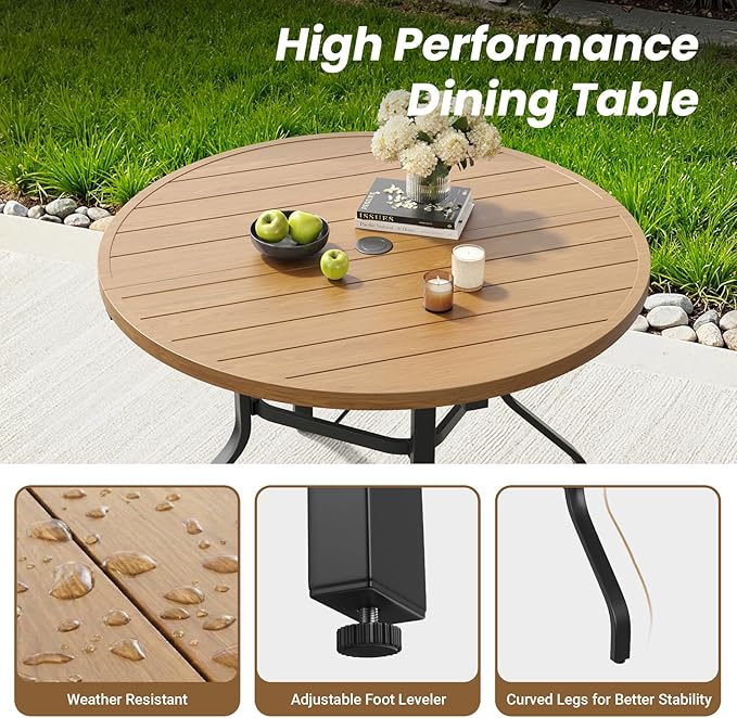 Soohow Patio Dining Set for 4, 5-Piece Round Outdoor Dining Set 4 x Swivel Patio Chairs and 41" Round Outdoor Dining Table with 1.57" Umbrella Hole, Wood-Like, for Poolside, Backyard