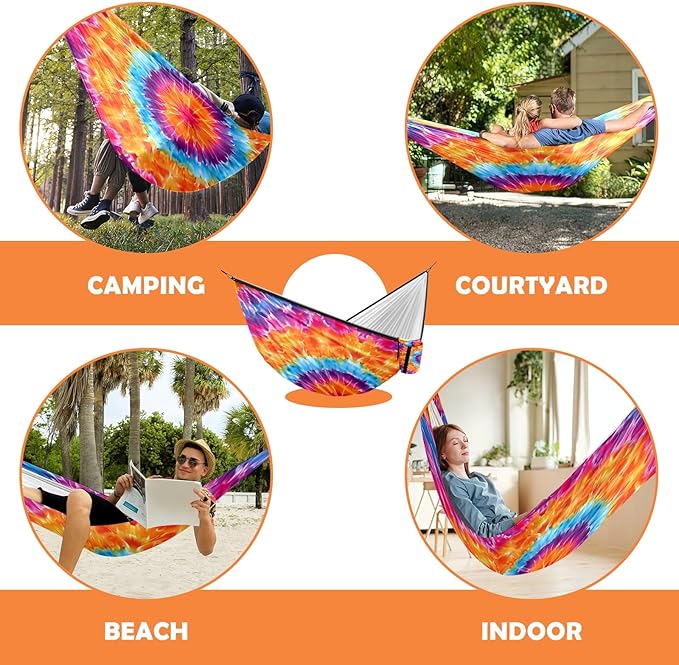 Camping Hammock Double & Single Portable Hammocks with 2 Tree Straps, Great for Hiking,Backpacking,Hunting,Outdoor,Beach,Camping, Tie Dye (9) Pattern