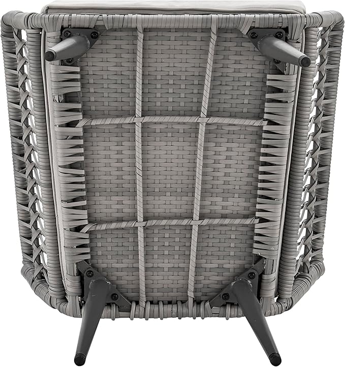 Manhattan Comfort Portofino 4-Piece Patio Conversation Set, Rope Wicker Design with Waterproof Cushions | Outdoor Furniture Includes 2 Armchairs, Loveseat & Coffee Table with Tempered Glass Top, Grey