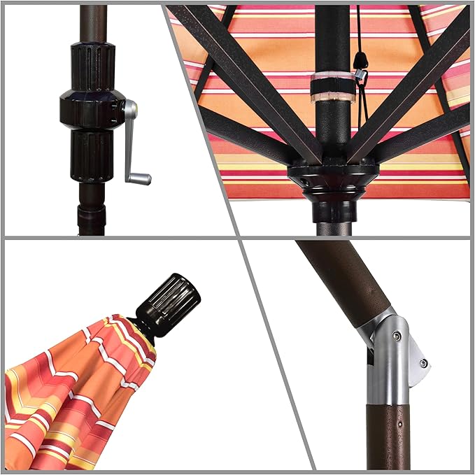 California Umbrella 7.5' Rd. Aluminum Patio Umbrella, Crank Lift, Collar Tilt, Bronze Pole