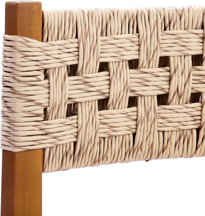 Christopher Knight Home 5 Piece Outdoor Dining Set Acacia Wood Square Table and 4 Light Grey Wicker Chairs Teak Finish Patio Furniture Set for Garden Backyard Balcony Deck
