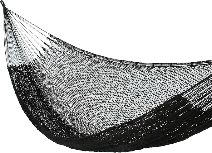 NOVICA Black Hand Woven Nylon Mayan 1 Person Rope Hammock, 'Shadows' (Single)
